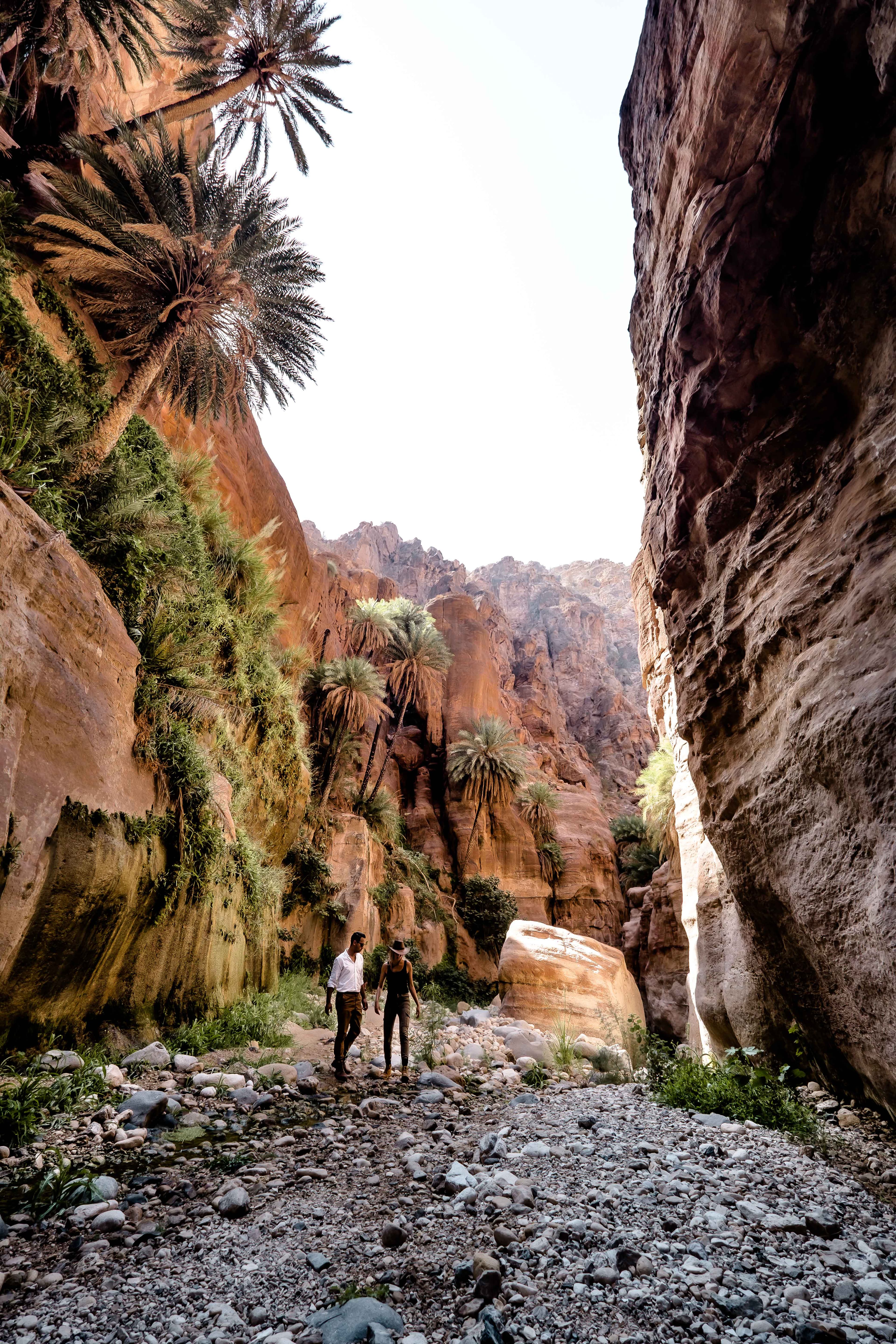 Wadi Ghuweir Hike. Wandel door een oase in Jordanië.