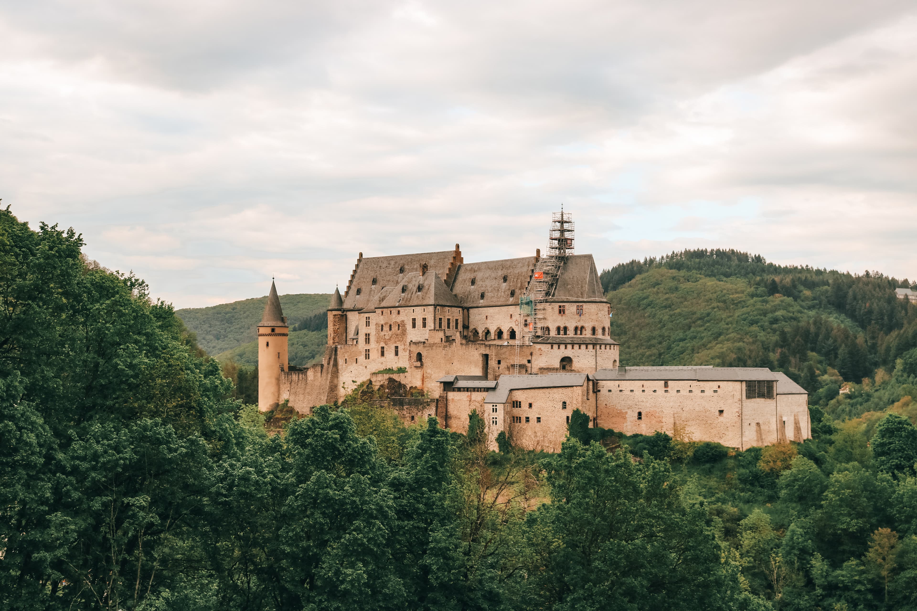 Vianden Castle, fairytale castle on a hill in Luxembourg